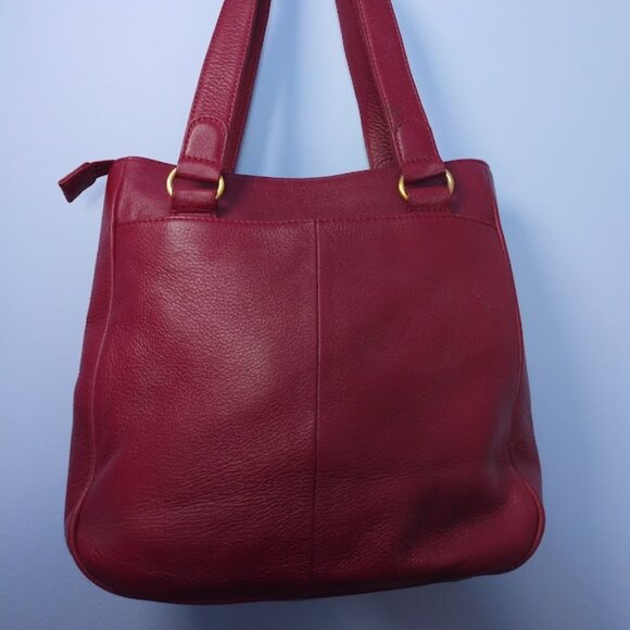 Etienne Aigner Purse Oxblood Red Pebbled Leather Big Buckle Shoulder Handbag - Picture 7 of 13